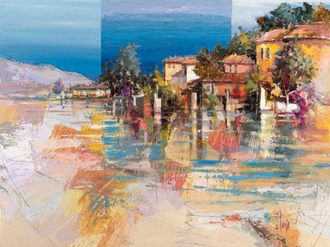 Paese sul lago White Modern Wood Framed Art Print with Double Matting by Florio, Luigi