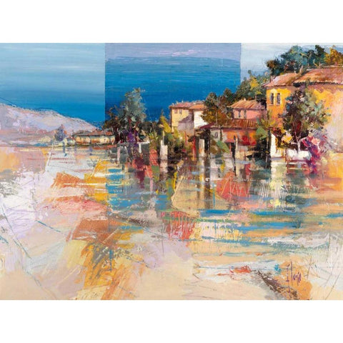 Paese sul lago Black Modern Wood Framed Art Print by Florio, Luigi