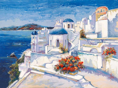 Mykonos Black Ornate Wood Framed Art Print with Double Matting by Florio, Luigi