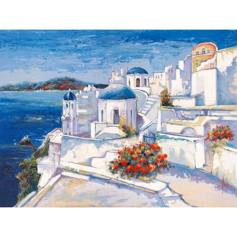 Mykonos Black Modern Wood Framed Art Print with Double Matting by Florio, Luigi