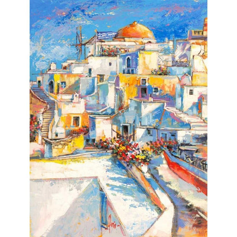 Santorini White Modern Wood Framed Art Print by Florio, Luigi