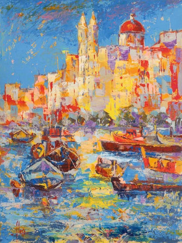 Malta White Modern Wood Framed Art Print with Double Matting by Florio, Luigi