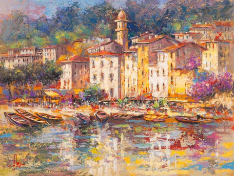 Portofino Black Ornate Wood Framed Art Print with Double Matting by Florio, Luigi
