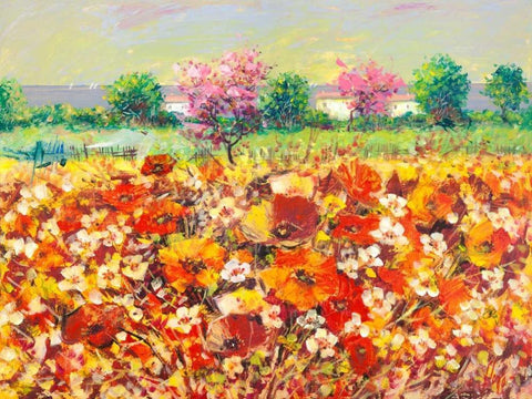 Colori di primavera White Modern Wood Framed Art Print with Double Matting by Florio, Luigi