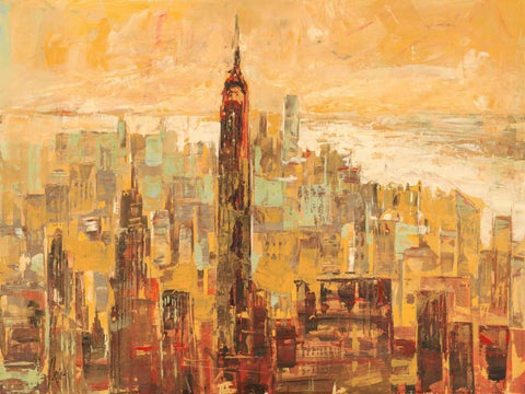Tramonto su Manhattan White Modern Wood Framed Art Print with Double Matting by Florio, Luigi