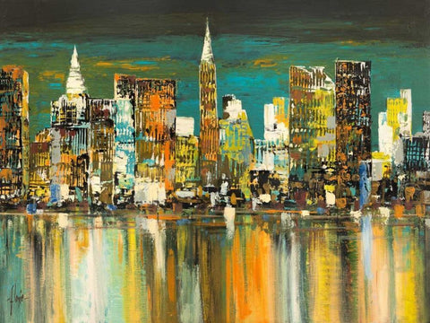 Le mille luci di New York White Modern Wood Framed Art Print with Double Matting by Florio, Luigi