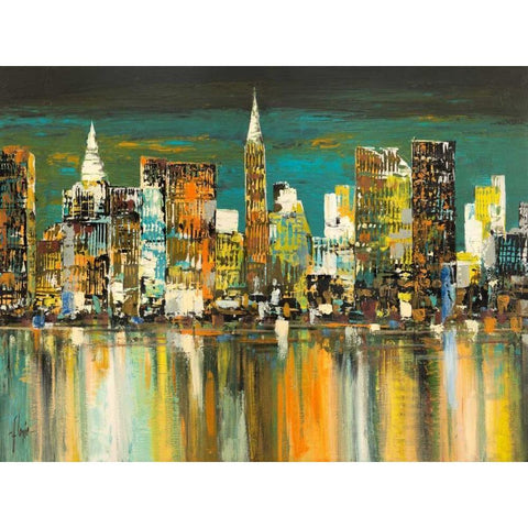 Le mille luci di New York Black Modern Wood Framed Art Print with Double Matting by Florio, Luigi