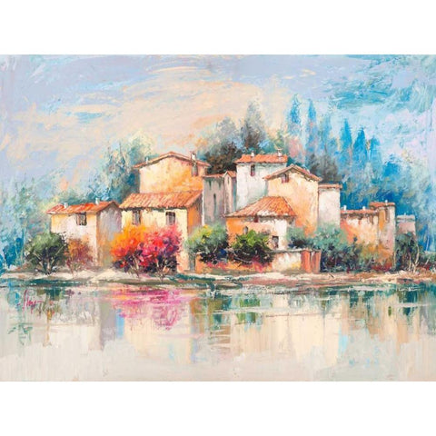 Borgo sul lago White Modern Wood Framed Art Print by Florio, Luigi