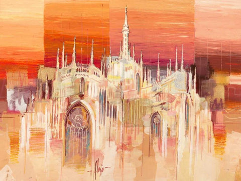 Milano al tramonto White Modern Wood Framed Art Print with Double Matting by Florio, Luigi