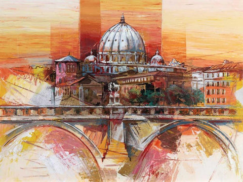 Roma eterna Black Ornate Wood Framed Art Print with Double Matting by Florio, Luigi