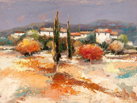 Borgo nel sole Black Ornate Wood Framed Art Print with Double Matting by Florio, Luigi