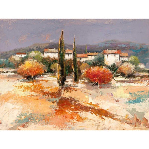 Borgo nel sole Black Modern Wood Framed Art Print with Double Matting by Florio, Luigi