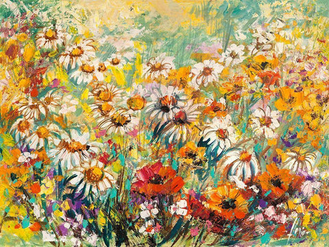 Campo fiorito White Modern Wood Framed Art Print with Double Matting by Luigi, Florio