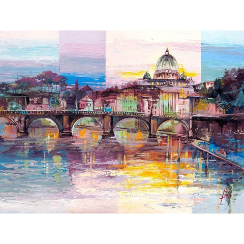 Roma di sera Black Modern Wood Framed Art Print with Double Matting by Luigi, Florio