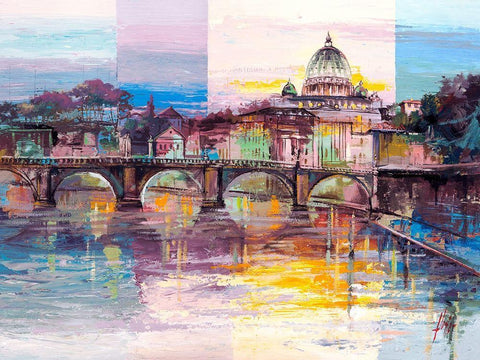 Roma di sera White Modern Wood Framed Art Print with Double Matting by Luigi, Florio