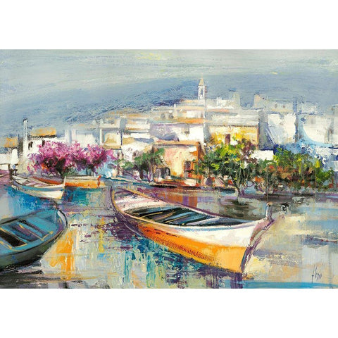 Paese mediterraneo Black Modern Wood Framed Art Print with Double Matting by Luigi, Florio