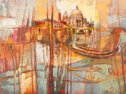 Colori di Venezia Black Ornate Wood Framed Art Print with Double Matting by Luigi, Florio