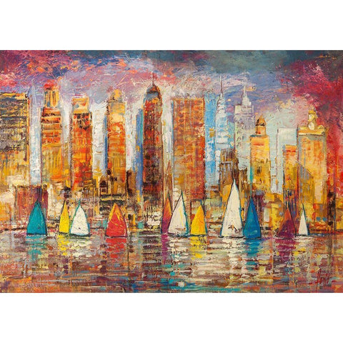 Vele a New York Black Modern Wood Framed Art Print with Double Matting by Florio, Luigi