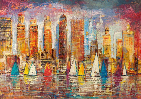 Vele a New York White Modern Wood Framed Art Print with Double Matting by Florio, Luigi
