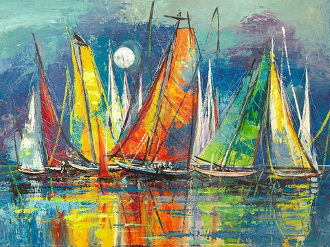 Regata notturna Black Ornate Wood Framed Art Print with Double Matting by Florio, Luigi