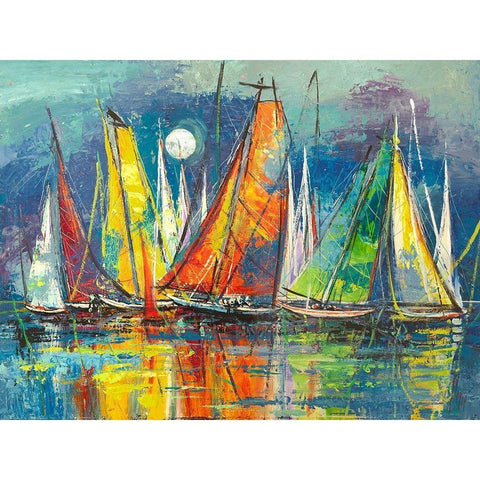 Regata notturna Gold Ornate Wood Framed Art Print with Double Matting by Florio, Luigi