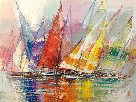 Vele riflesse White Modern Wood Framed Art Print with Double Matting by Florio, Luigi