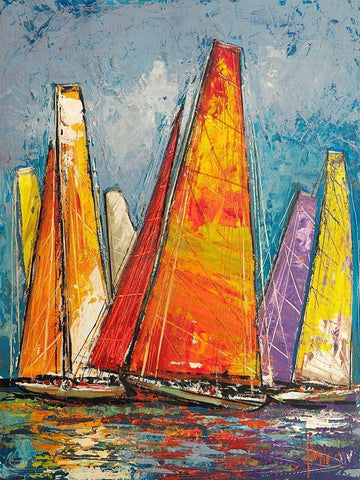 Vele a colori I White Modern Wood Framed Art Print with Double Matting by Florio, Luigi