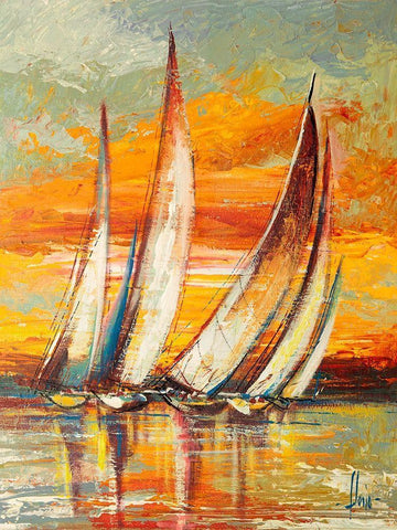 Regata al tramonto I White Modern Wood Framed Art Print with Double Matting by Florio, Luigi