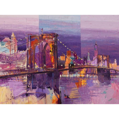 Brooklyn Bridge Gold Ornate Wood Framed Art Print with Double Matting by Florio, Luigi