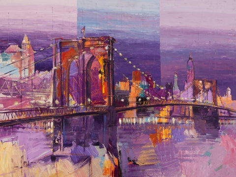 Brooklyn Bridge Black Ornate Wood Framed Art Print with Double Matting by Florio, Luigi