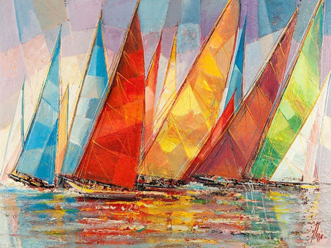 Regata estiva White Modern Wood Framed Art Print with Double Matting by Florio, Luigi