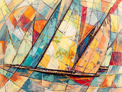 Regata futurista White Modern Wood Framed Art Print with Double Matting by Florio, Luigi
