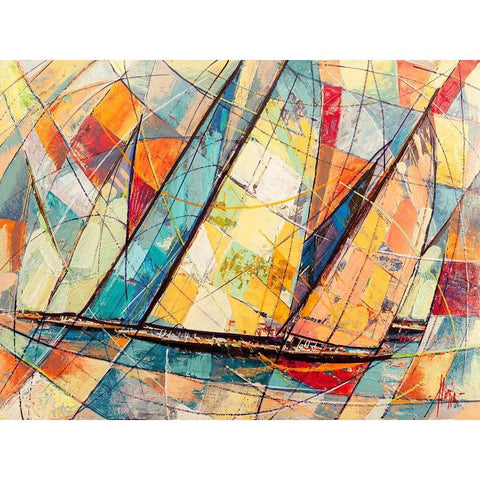 Regata futurista Black Modern Wood Framed Art Print by Florio, Luigi