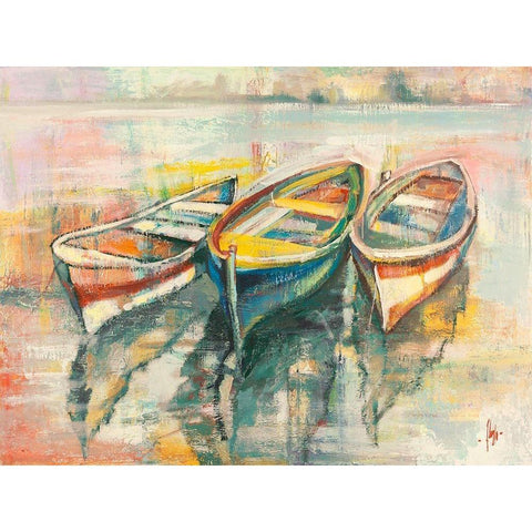 Barche allormeggio White Modern Wood Framed Art Print by Florio, Luigi