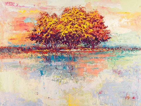 Alberi nel sole White Modern Wood Framed Art Print with Double Matting by Florio, Luigi