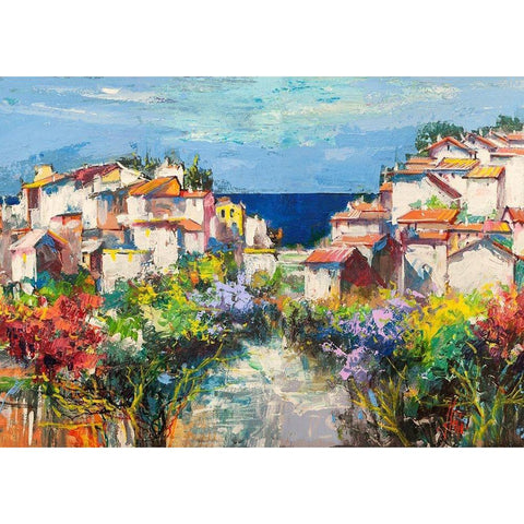 Borgo sul mare (detail) Gold Ornate Wood Framed Art Print with Double Matting by Florio, Luigi