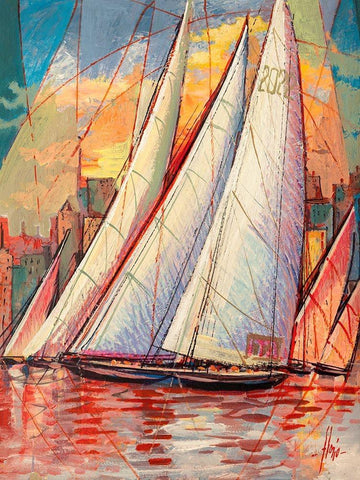 Arrivo al tramonto White Modern Wood Framed Art Print with Double Matting by Florio, Luigi