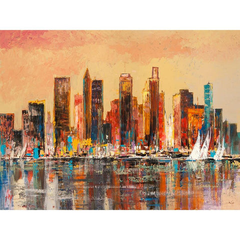 Baia di New York Black Modern Wood Framed Art Print with Double Matting by Florio, Luigi