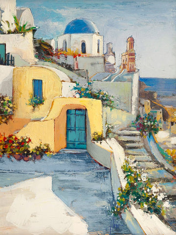 Sole su Santorini Black Ornate Wood Framed Art Print with Double Matting by Florio, Luigi
