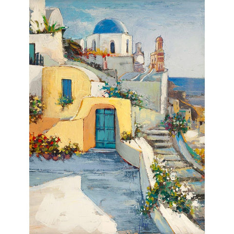 Sole su Santorini Black Modern Wood Framed Art Print with Double Matting by Florio, Luigi