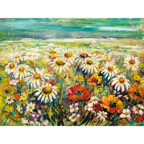 Margherite sotto un cielo turchese Black Modern Wood Framed Art Print with Double Matting by Florio, Luigi