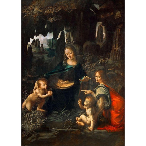 Vergine delle Rocce Black Modern Wood Framed Art Print with Double Matting by Leonardo, da Vinci