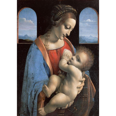 Madonna and Child (Madonna Litta) Gold Ornate Wood Framed Art Print with Double Matting by Leonardo, da Vinci