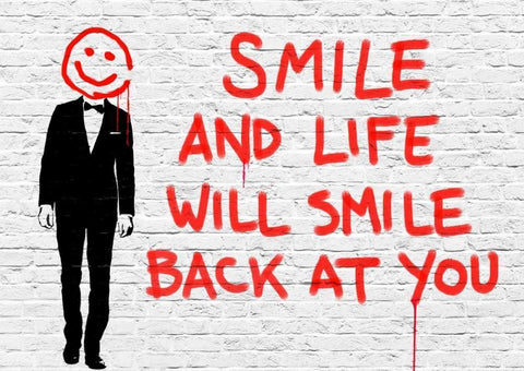 Smile White Modern Wood Framed Art Print with Double Matting by Masterfunk collective