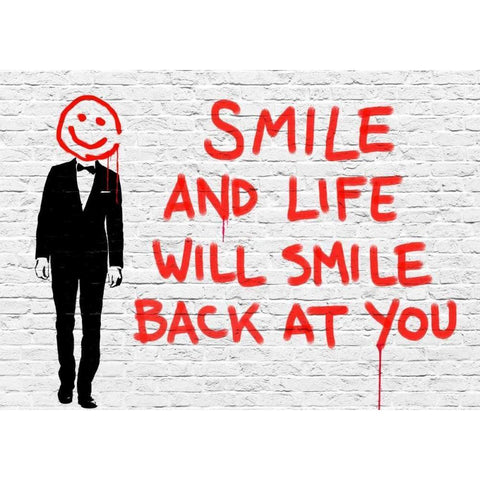 Smile Black Modern Wood Framed Art Print by Masterfunk collective