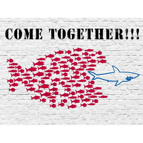 Come together!!! White Modern Wood Framed Art Print by Masterfunk collective