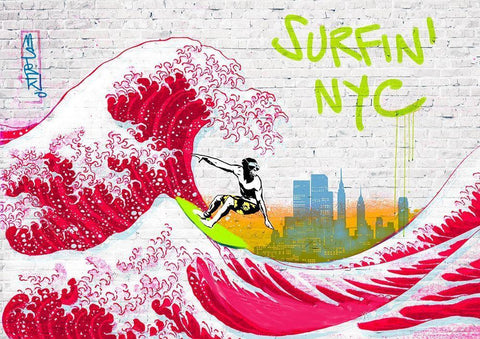 Surfin NYC Black Ornate Wood Framed Art Print with Double Matting by Masterfunk Collective