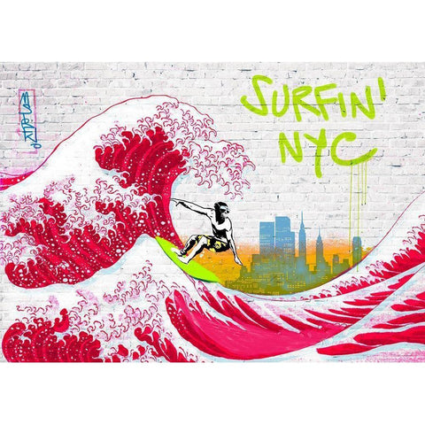 Surfin NYC Black Modern Wood Framed Art Print with Double Matting by Masterfunk Collective