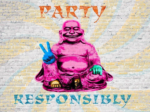 Party Responsibly White Modern Wood Framed Art Print with Double Matting by Masterfunk Collective