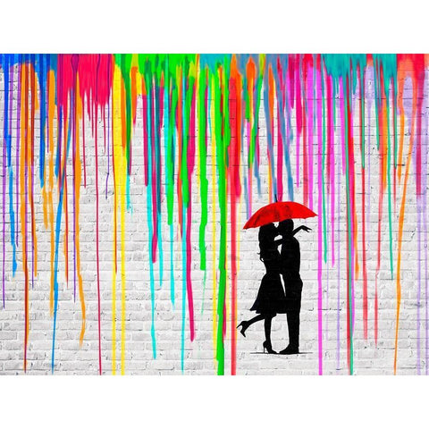 Romance in the Rain Black Modern Wood Framed Art Print with Double Matting by Masterfunk Collective